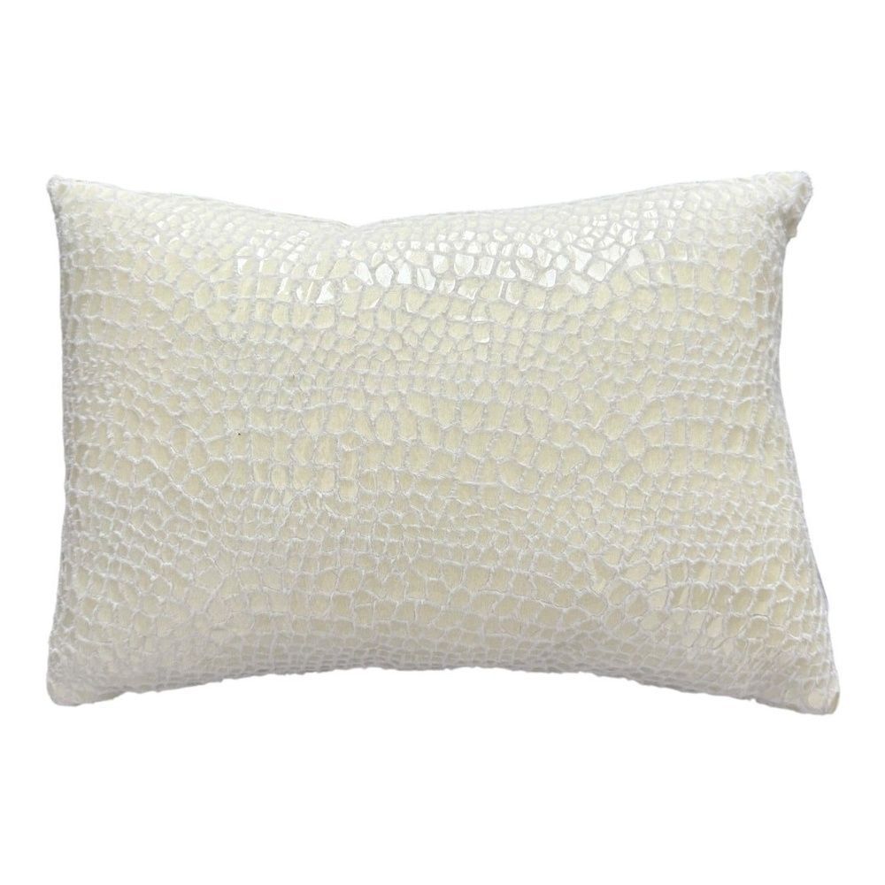 Newport Ivory Iridescent Faux Snakeskin Lumbar Rectange Throw Pillow